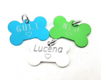 Placa de Aluminio Hueso 38x25mm Grabado NO LASER,Chapa Personalizable 10 Colores,Mensaje Personal/Dibujo/Logo,Tarjeta Identificación,Mascota