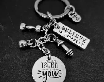 GYM Custom Keychain Life is Tough but so are You · Girlfriend Gift · Mom Gift · thank you gift · Bff Gifts · Gym Gift · Fitness· Wod & Fit