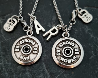 Couples Gym Necklace Strong Man y Strong Woman · Engagement gifts · Bff Gifts · Anniversary Gift · Gym Jewels · Weight Lifting · Wod & Fit