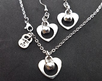 Earrings and necklace set Fitness Necklace Kettlebell Heart  · Birthday gift · Girlfriend Gift  ·Bff Gifts · Mom Gift · Wife Gift ·Wod & Fit