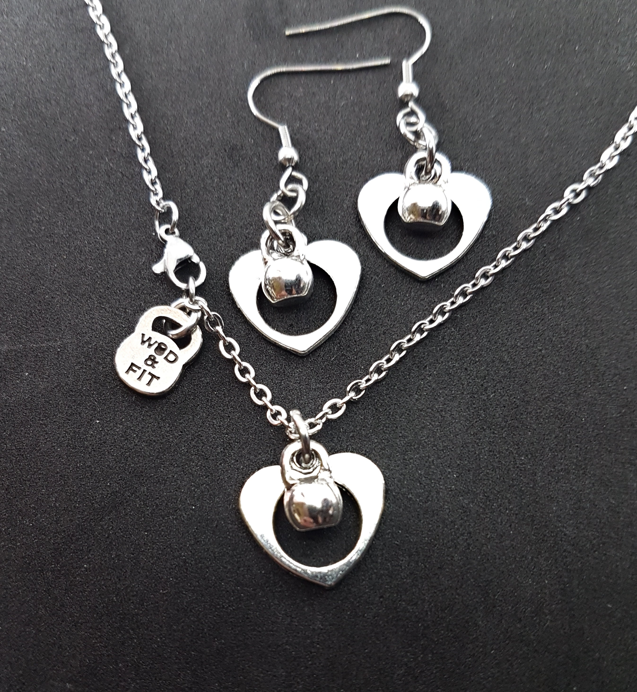 Earrings and necklace set Fitness Necklace Kettlebell Heart · Birthday