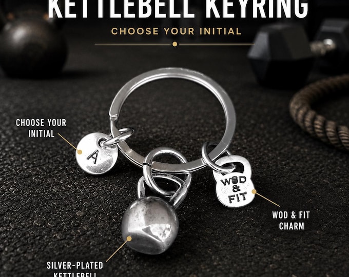 Personalized kettlebell initial keychain for fitness team, gym lover gift, athlete keepsake, trainer thank you or workout group Wod & Fit