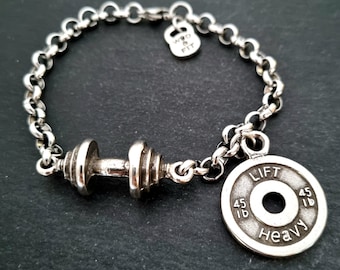 Gym Bracelet Barbell and Weight Plate ·Gym Jewelry · Bodybuilding Gift - Fitness Bracelet  Gym Gifts · Bff Gifts· Crosstraining ·Wod & Fit