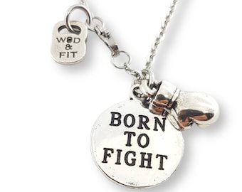 Boxing Necklace Born To Fight Boxing Gloves - Boxing Gifts - UFC Gift - MMA Gift - Love Boxing - Kick Boxing Gifts- Boxer Gift - Wod and Fit