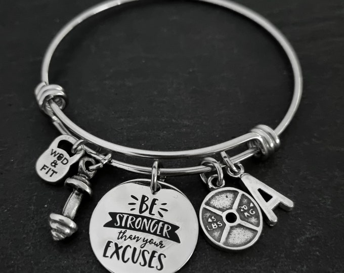 Fitness Bracelet Be Stronger Than your Excuses · Girlfriend Gift · Daughter Gift · Sister Gift · Gym Bracelet · BFF Gifts ·Fitness·Wod & Fit