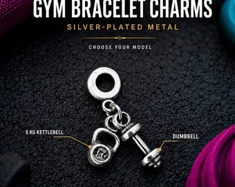 Gym bracelet charm with two weights, BFF fitness gift for best friend, sister, fit girl, athlete or gym lover Wod & Fit