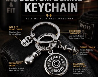 Personalized Boxing Keychain, Motivation Ring Keyring, Fighter Gift, Custom Sports Gift for Boxer Coach - Boxing Gifts- UFC Gift ·Wod & Fit