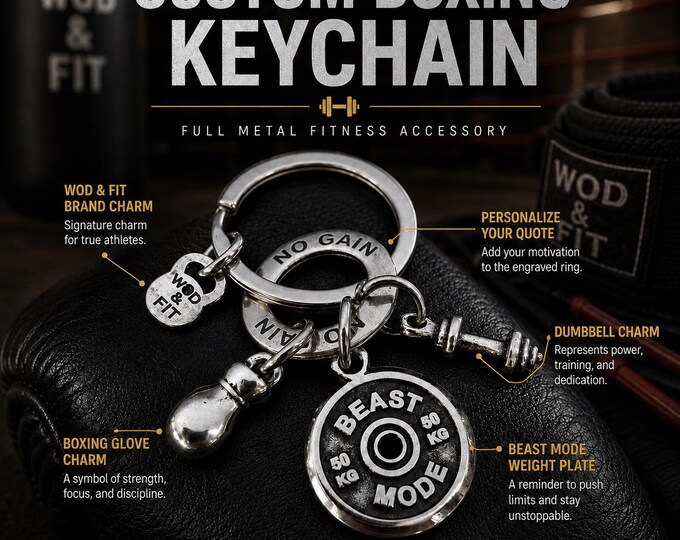 Personalized Boxing Keychain, Motivation Ring Keyring, Fighter Gift, Custom Sports Gift for Boxer Coach - Boxing Gifts- UFC Gift ·Wod & Fit
