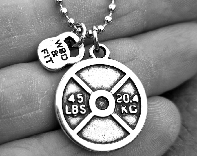 Gym Necklace Weight Plate 45lbs Workout Gifts · Gym Gifts · weight lifting · Bodybuilding · Fitness Jewelry · Crosstraining Gift · Wod & Fit