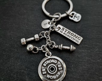 Gym Custom Key chain STRONG WOMAN Workout · BFF Gifts · Girlfriend Gift · Name Gift · Motivation Gift · Mom Gift · Weightlifter ·Wod & Fit