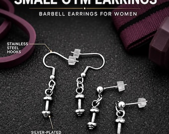 Small gym earrings for women, fitness jewelry gift for girlfriend, BFF, gym girl, athlete, coach, trainer or workout lover Wod & Fit