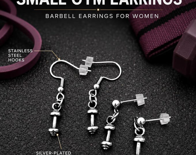 Small gym earrings for women, fitness jewelry gift for girlfriend, BFF, gym girl, athlete, coach, trainer or workout lover Wod & Fit