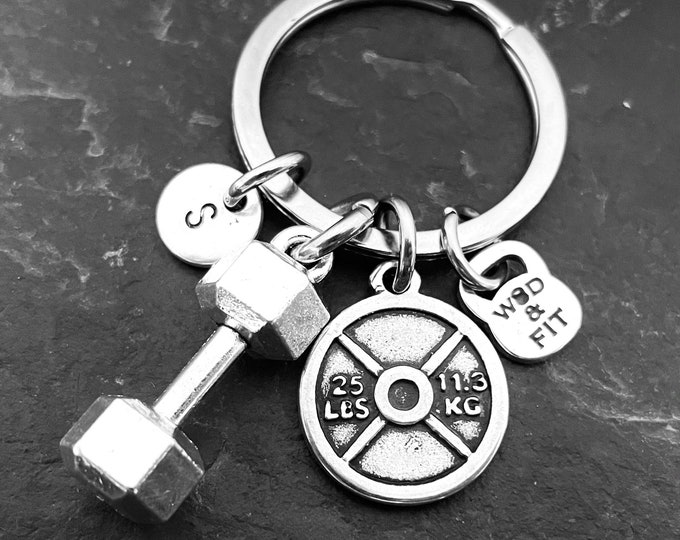 Initial Keychain Weight Plate 25lbs Dumbbell  · BFF Gifts · Girlfriend Gift · Fitness Gift · Mom Gift · Coach gift · Mentor gift · Wod & Fit