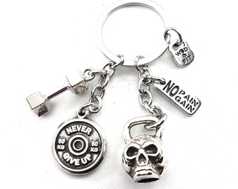 Custom Gym Keychain Fran Workout · Kettlebell SKULL Motivation Gift · GYM Gifts · Boyfriend Gift· Best Coach Ever · Athlete gift · Wod & Fit