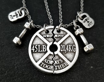 Couple GYM Necklaces Dumbbell and Weight Plate 45lbs Always Together·Train Together Stay Together·Weightlifter· Bodybuilding· Wod & Fit