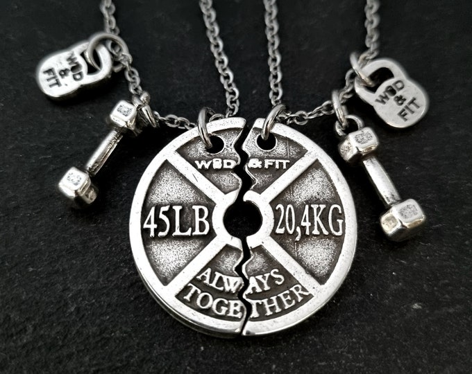 Couple GYM Necklaces Dumbbell and Weight Plate 45lbs Always Together·Train Together Stay Together·Weightlifter· Bodybuilding· Wod & Fit