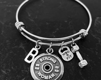 Fitness Bracelet Weight plate Workout Gift · Initial Bracelet · Gym Gifts · Bodybuilding · Weight lifting · Girlfriend Gift · Wod & Fit