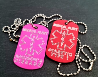 Medical Alert Necklace Personalized Engraved Aluminum 50x30 - Medical ID Tag Necklace ·Info Emergency Necklace  ICE Medical Information Tag 