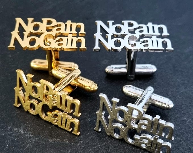 Motivational Cufflinks for Men – Stainless Steel “No Pain No Gain”, Best Coach Gift –Fitness Gift, Gym Inspiration, Boyfriend Gift Wod & Fit