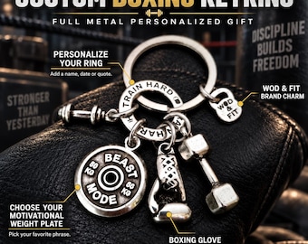 Custom boxing keyring with ring motivation, personalized boxing gift for boxer, fighter, coach, trainer or combat athlete · Wod & Fit