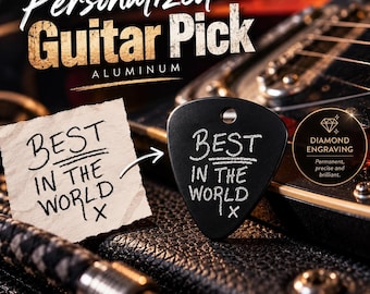 Personalized Aluminum Guitar Pick with Name, Quote or Message, Custom Gift for Guitarist, Musician, Partner, Friend or Music Lover Wod & Fit