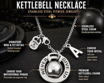 Personalized Gym Necklace, Kettlebell Fitness Jewelry, Workout Motivation Gift, Initial Pendant Necklace for Him Her · Coach Gift Wod & Fit