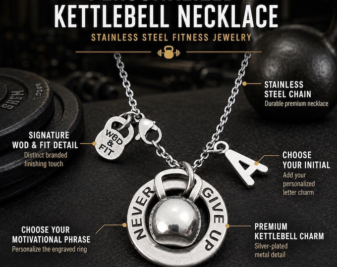 Personalized Gym Necklace, Kettlebell Fitness Jewelry, Workout Motivation Gift, Initial Pendant Necklace for Him Her · Coach Gift Wod & Fit