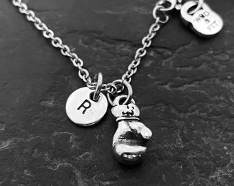 Boxing Glove Necklace Boxing Gifts with Initial - Boxing Glove pendant - Boxing Love Gift - Boxing Fan - Initial Gift -Wod & Fit