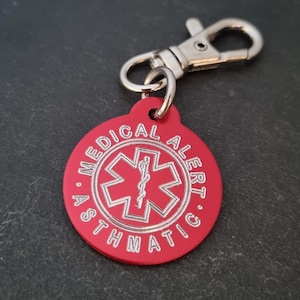 Emergency Medical Alert Custom Engraved Aluminum Round 32mm NO LASER - Medical Alert Keychain - Diabetes - Allergy - Medical Condition Info