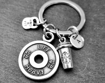 Gym Keyring  Iron and Coffe Initial  Gym Gift Coffee lover - Love Gift · Fitness Gift - coffee Cup -Personal Trainer - bff gifts - Wod & Fit