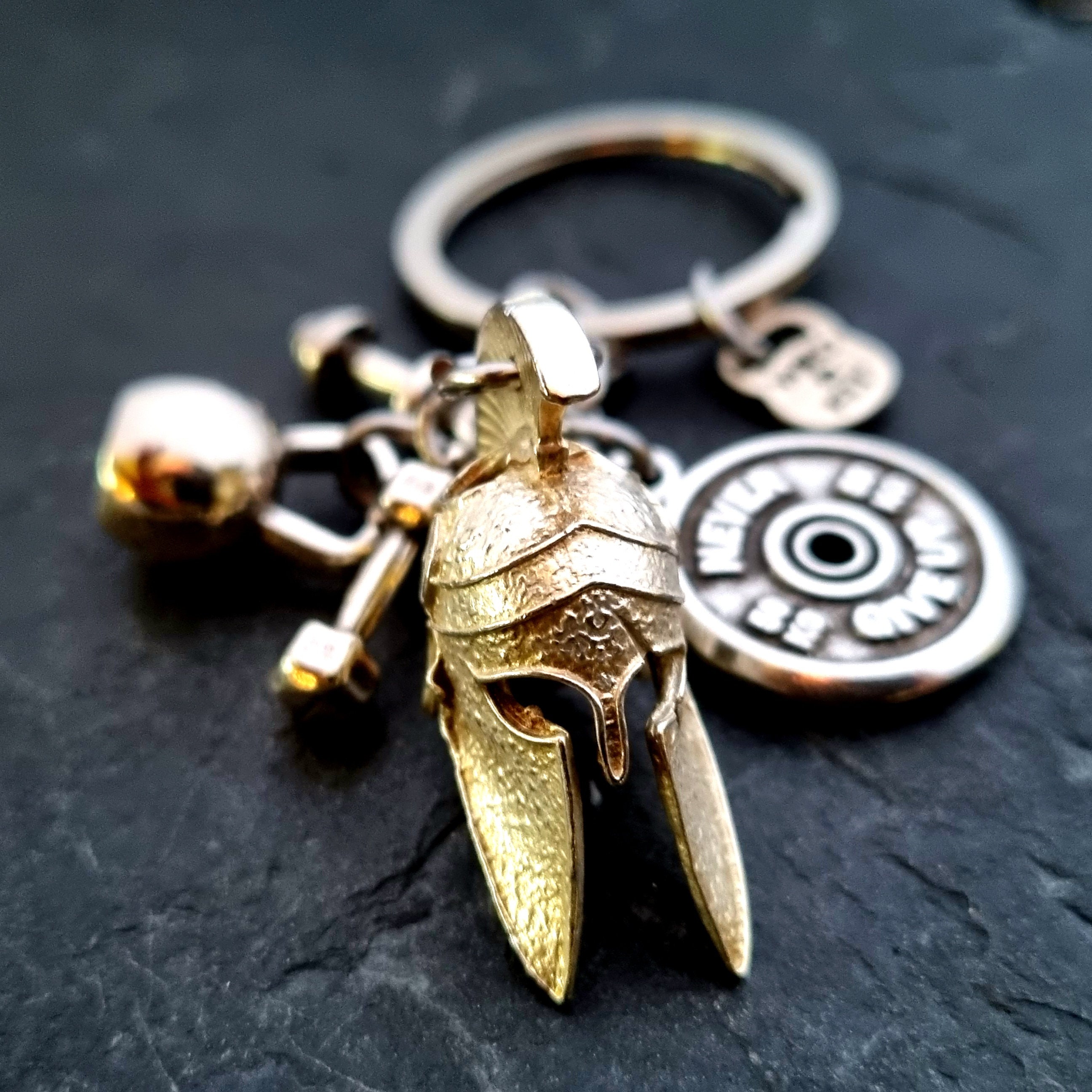 Spartan Helmet Silver Teardrop Keychain