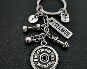 Gym Custom Key chain STRONG WOMAN Workout · BFF Gifts · Girlfriend Gift · Name Gift · Motivation Gift · Mom Gift · Weightlifter ·Wod & Fit