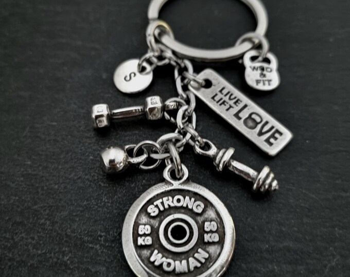Gym Custom Key chain STRONG WOMAN Workout · BFF Gifts · Girlfriend Gift · Name Gift · Motivation Gift · Mom Gift · Weightlifter ·Wod & Fit