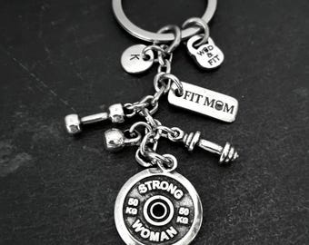 Gym Custom Key chain STRONG WOMAN Workout · BFF Gifts · Girlfriend Gift · Name Gift · Motivation Gift · Mom Gift · Weightlifter ·Wod & Fit