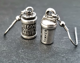 Gym Earrings 100% Whey Protein Shaker · Bodybuilding Earrings · Bff Gifts · Girlfriend Gift · Mom Gift · Coach Gift · Wife Gift · Wod & Fit