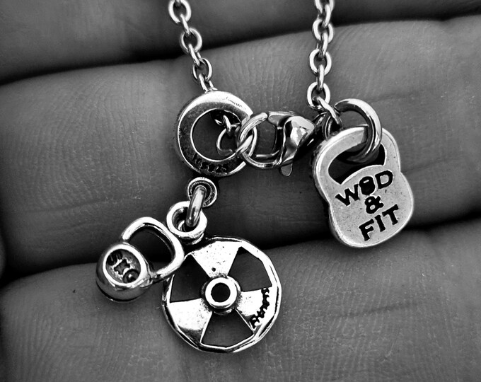 Gym Necklace TWO Weights · BFF gifts · Girlfriend Gift · Fintess Necklace · charm necklace · Mom Gift · Wife Gift · Birthday Gift· Wod & Fit
