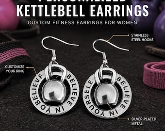 Personalized kettlebell earrings for women, fitness gym jewelry gift for gym girl, athlete, coach, trainer or friend Wod & Fit