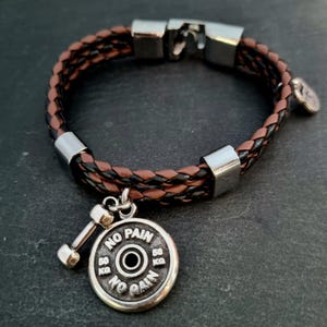 Pulsera Gimnasio en Cuero Greg Disco Motivación- Bodybuilding - Pulsera Gym -Regalo Entrenador - Joyas Fitness- Pulsera Fitness - Wod & Fit