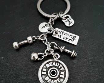 Gym Keychain BEAUTY BEAST Workout Gift · Initial Keychain · Gym gifts · Fitness Gifts- Gym gifts· Weightlifter - Fitness Gift · Wod & Fit
