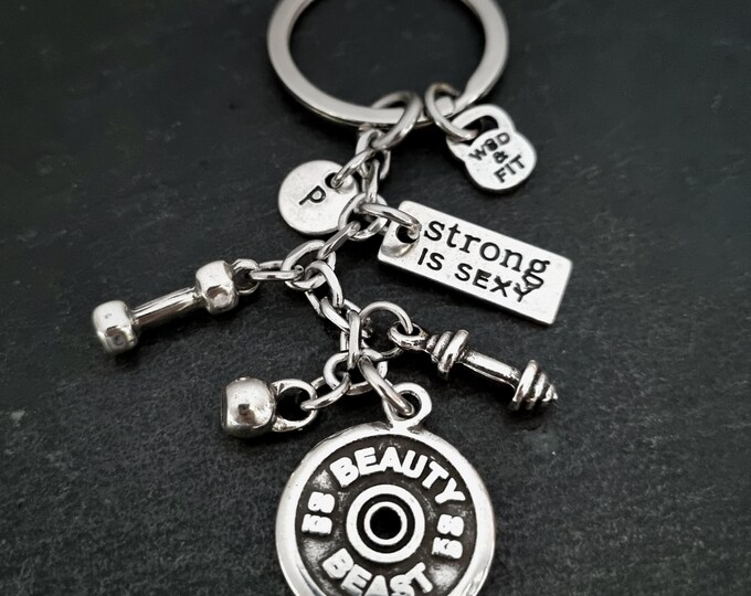 Gym Keychain BEAUTY BEAST Workout Gift · Initial Keychain · Gym gifts · Fitness Gifts- Gym gifts· Weightlifter - Fitness Gift · Wod & Fit
