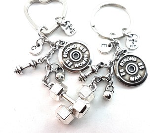 Couple Gym Keychain Weight Plate Strong Ma ·Strong Woman·Engagement gifts · Anniversary  Gift ·Mr and Mrs · Wife Gift · BFF Gifts ·Wod & Fit