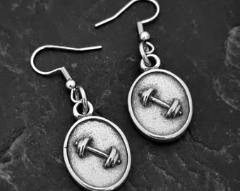 Barbell Earrings Cabuchon Bodybuilding · Gym Gift · Fitness Gift · Gym Earrings · Fitness Earrings · Girlfriend Gift · Mom Gift · Wod & Fit