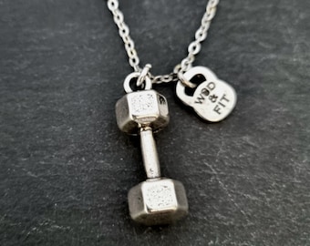Gym Dumbbell Necklace · Fitness Necklace · Boyfriend Necklace · Girlfriend Gift · Gym Necklace · Pendant Necklace · Husband Gift · Wod & Fit