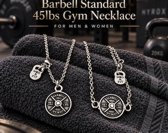 Barbell Standard 45lbs weight plate gym necklace for men and women, fitness jewelry gift for lifter, powerlifter or coach · Wod & Fit