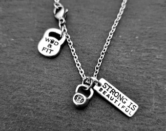 Gym Necklace Strong Is Beautiful Weight · Gym Necklace · Bodybuilding · Boxing Gift · Fitness Necklace · Sister Gift · Gym JewelryWod & Fit