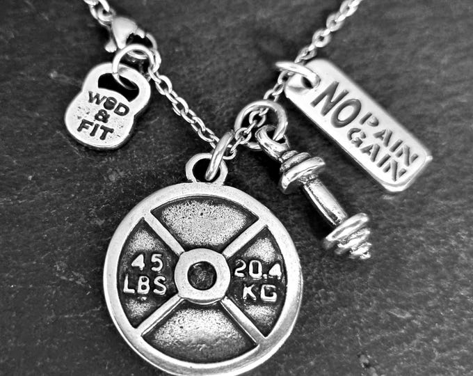 Gym Necklace Weight lifter Workout gifts Weight Plate 45lbs· Boyfriend Gift · Strength jewelry · Gym Gifts· Name necklace· Fitness·Wod & Fit