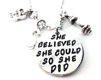 She Believed She Could So She Did Motivational Necklace Initial - Fitness gift - weight loss - Sister necklace -Gift for Girl - Wod & Fit