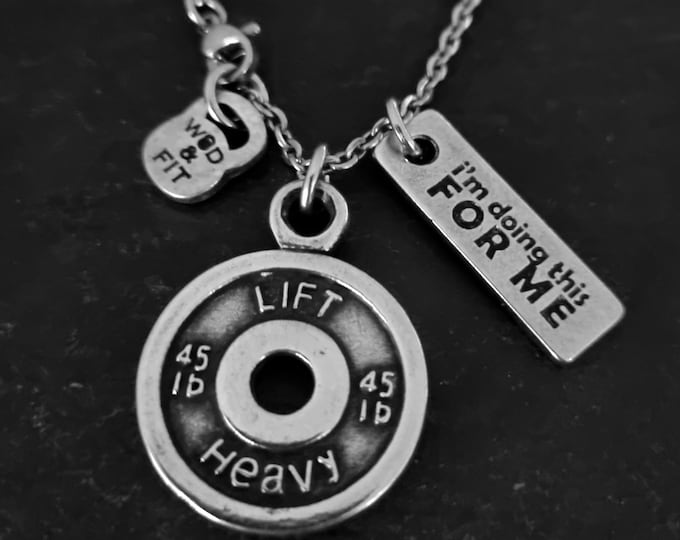 Personalized Gym Necklace with Weight Plate - Motivational Fitness Gift - Donny Workout - Personalized Fitness Jewelry  Gym Jewels Wod & Fit