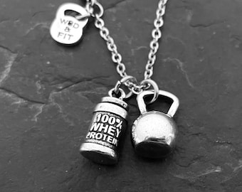 Gym Necklace Kettlebell 100% Whey Protein or Shaker Bottle · Bodybuilding · Workout gift · Gym Gifts· Fitness · Crossfit Gifts · Wod & Fit