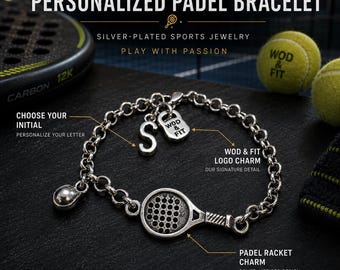 Padel tennis jewelry with personalized initial, sporty gift for women, player, coach, trainer, teammate, friend or sister Wod & Fit